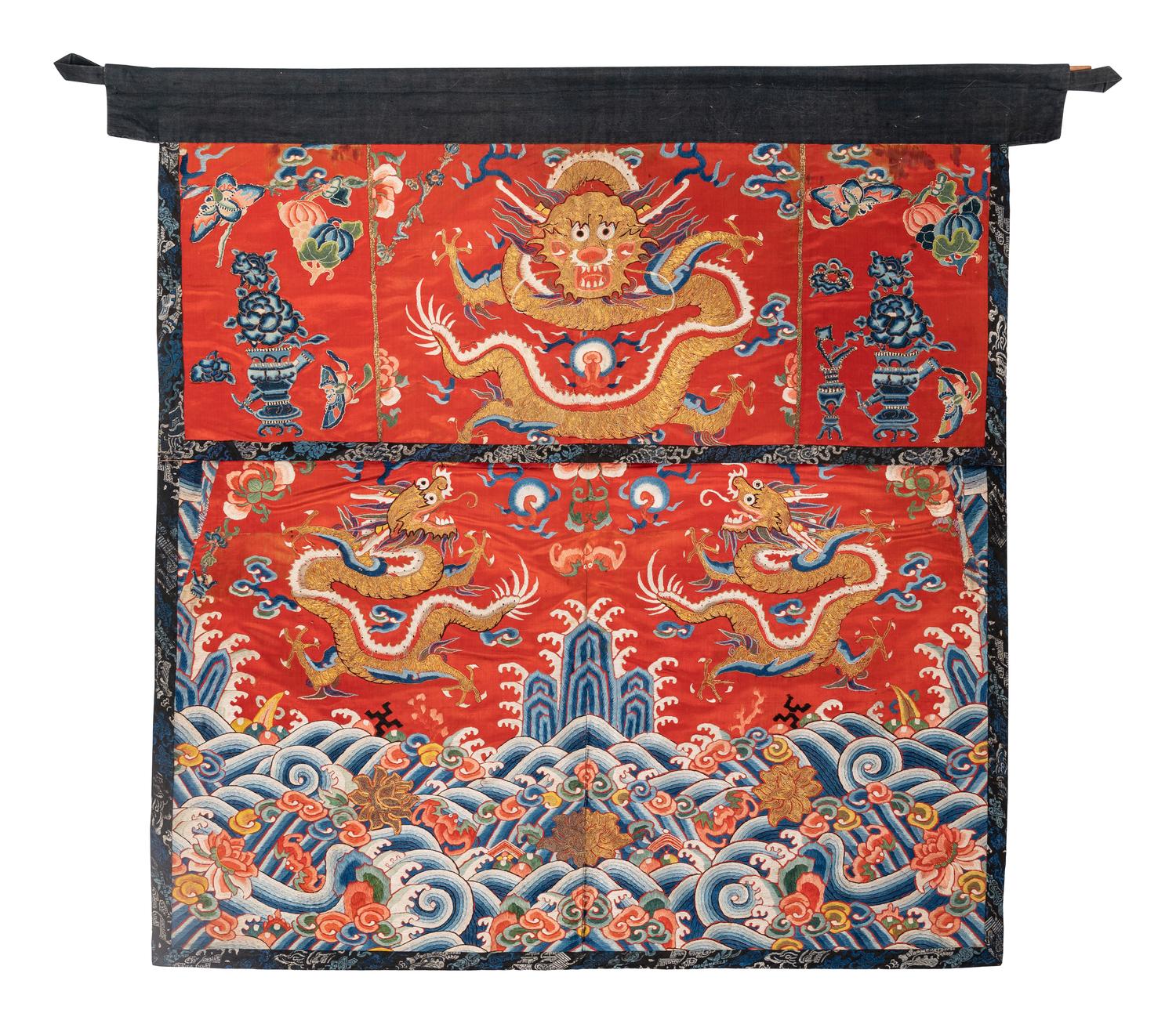 Two Chinese Embroidered Silk 'Dragon' Panels