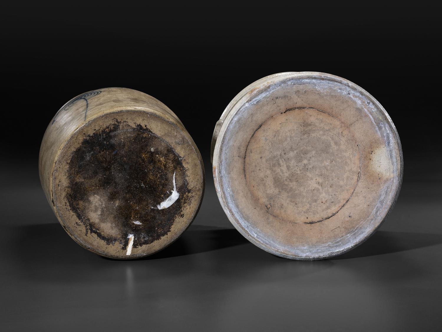 Two Cobalt Decorated Stoneware Vessels