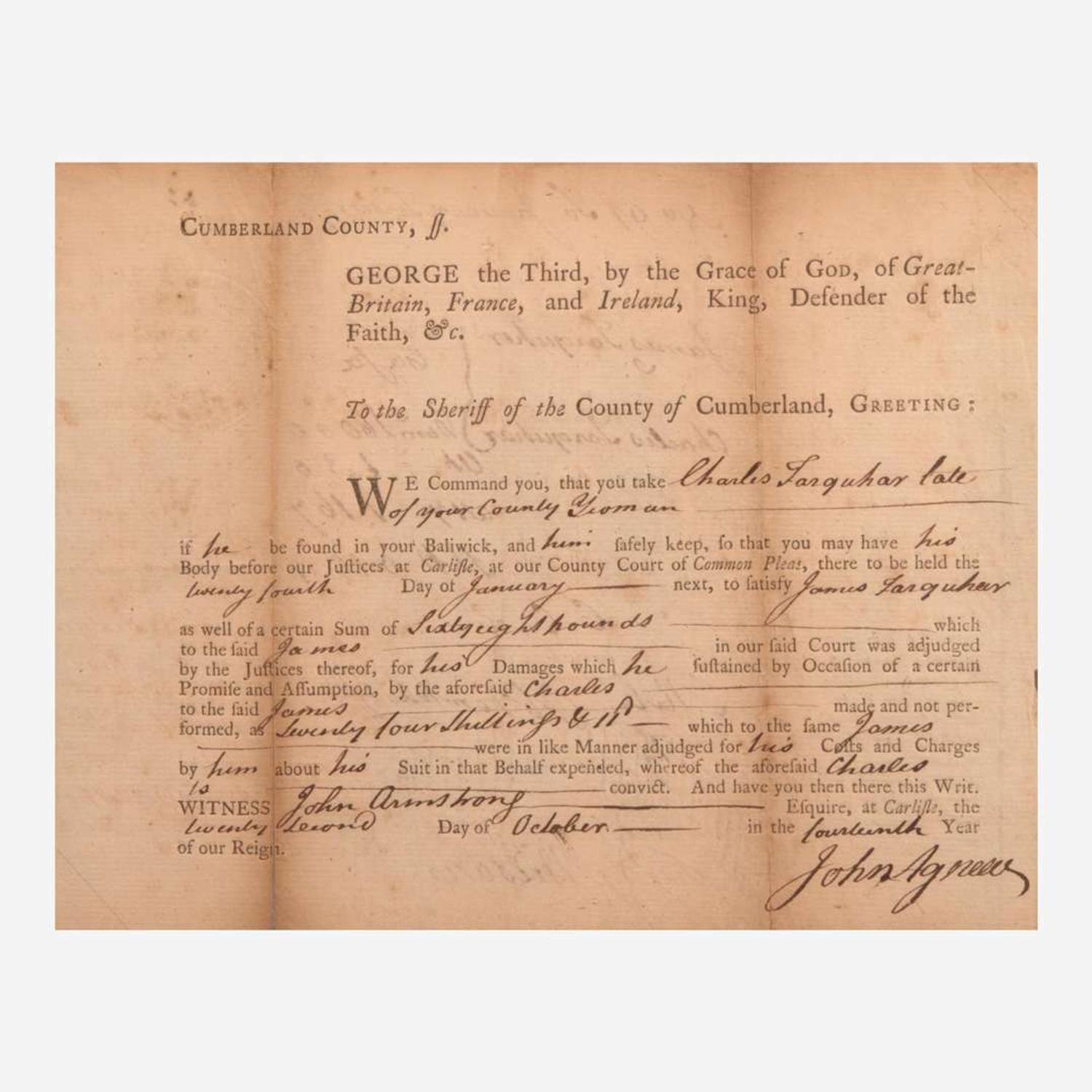 [Declaration of Independence] [Pennsylvania] Wilson, James Partially-Printed Document, signed