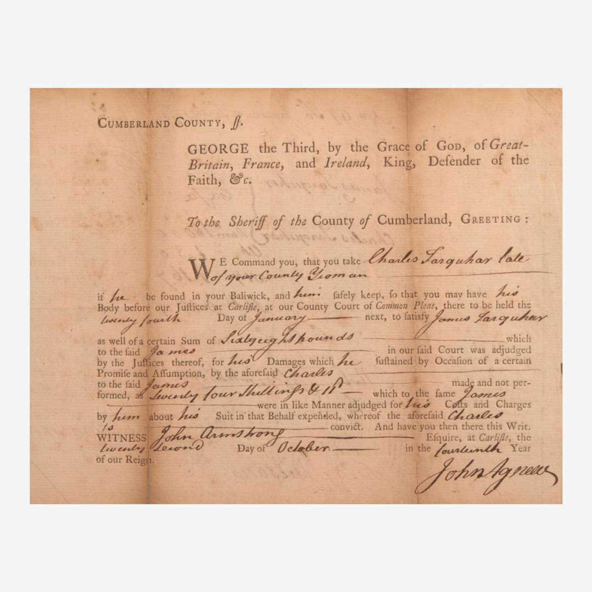 [Declaration of Independence] [Pennsylvania] Wilson, James Partially-Printed Document, signed