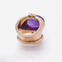 A 14K Yellow Gold, Amethyst, and Diamond Ring