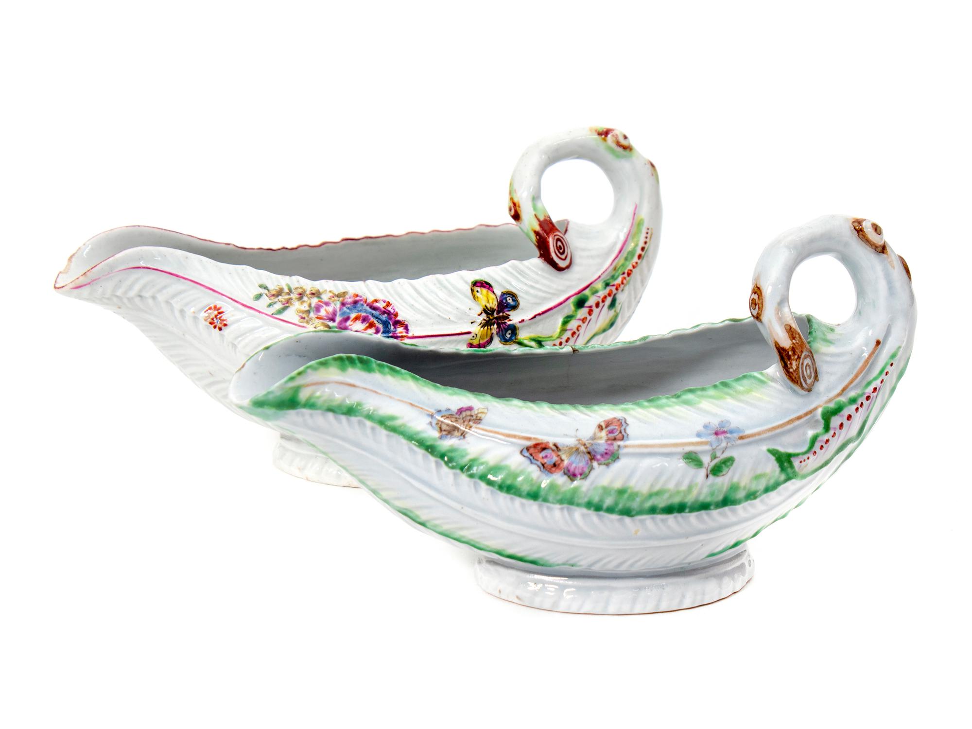 Two Worcester Porcelain Leaf-Molded Sauceboats — 18TH CENTURY