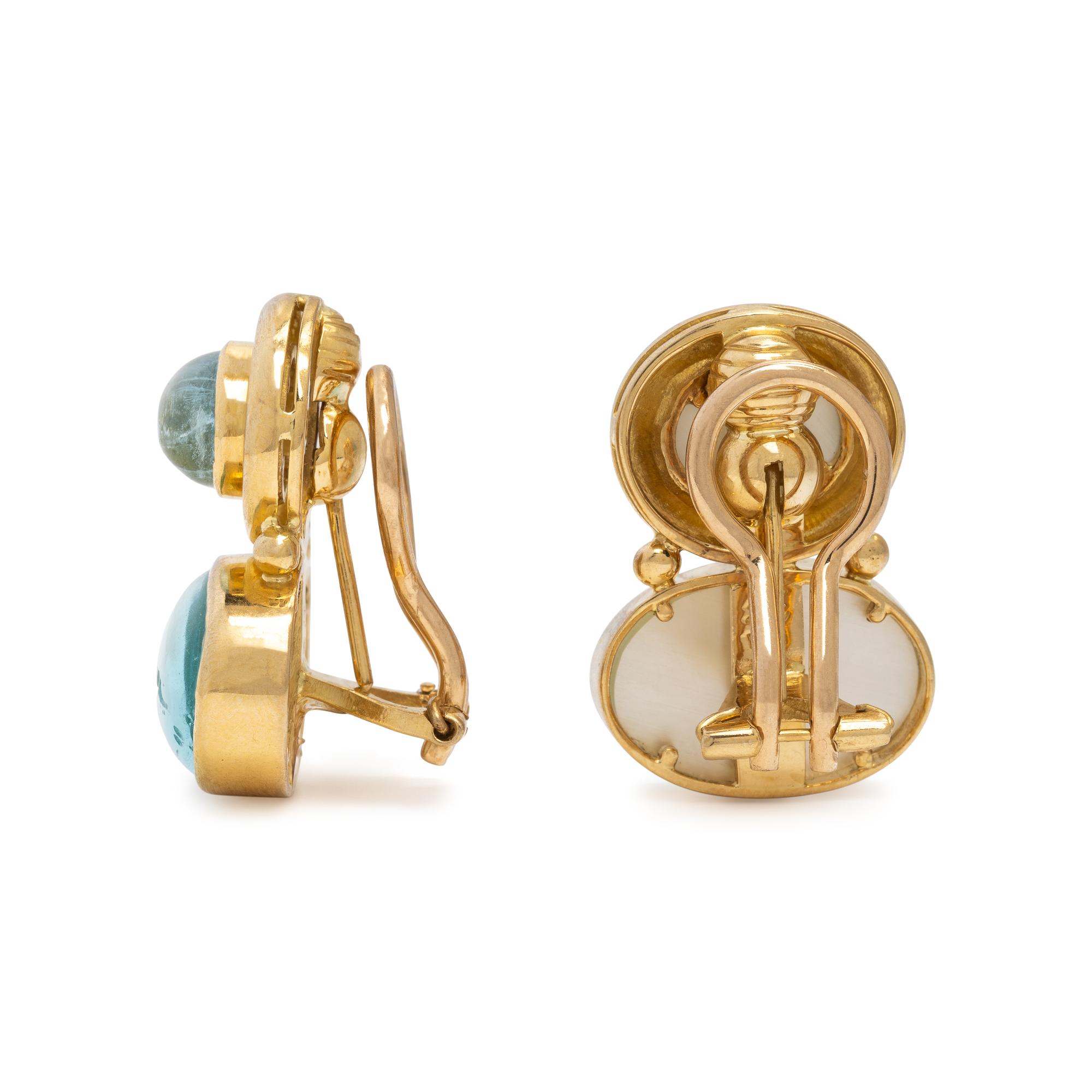 Elizabeth Locke, Venetian Glass, Aquamarine, and Yellow Gold Earrings