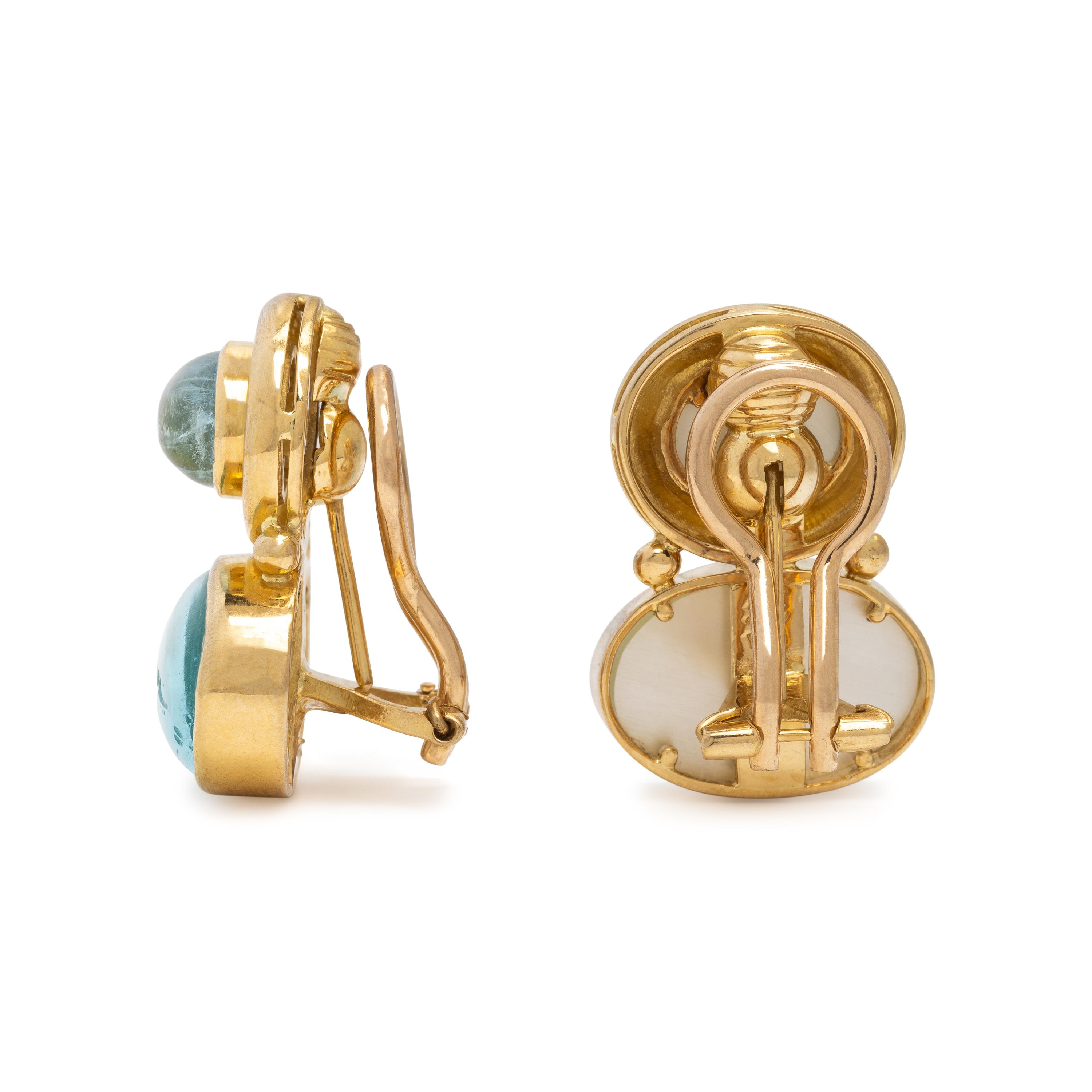Elizabeth Locke, Venetian Glass, Aquamarine, and Yellow Gold Earrings