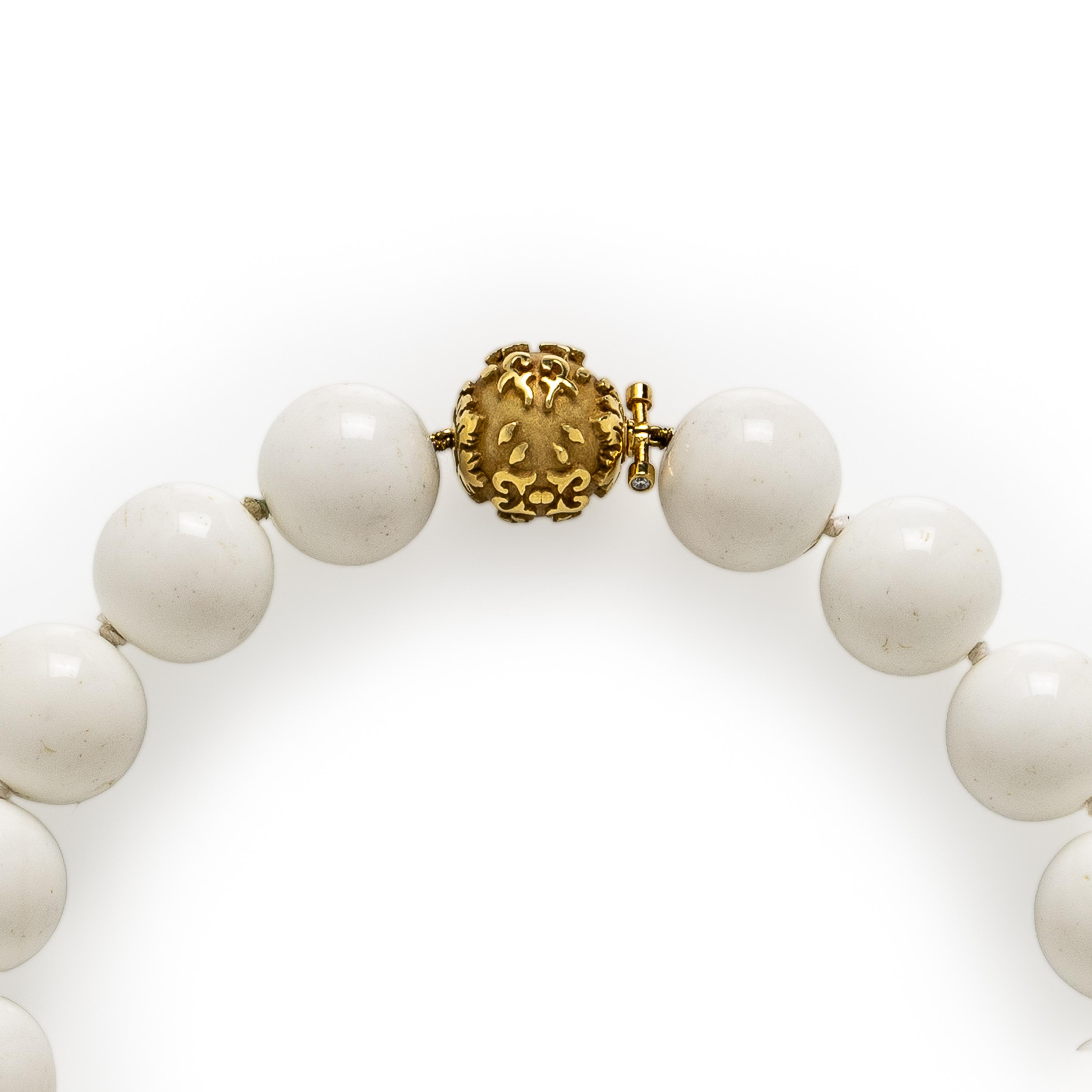 Yellow Gold and Cacholong Bead Necklace