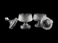 A Near Pair of Cut and Etched Glass Commemorative Covered Urns