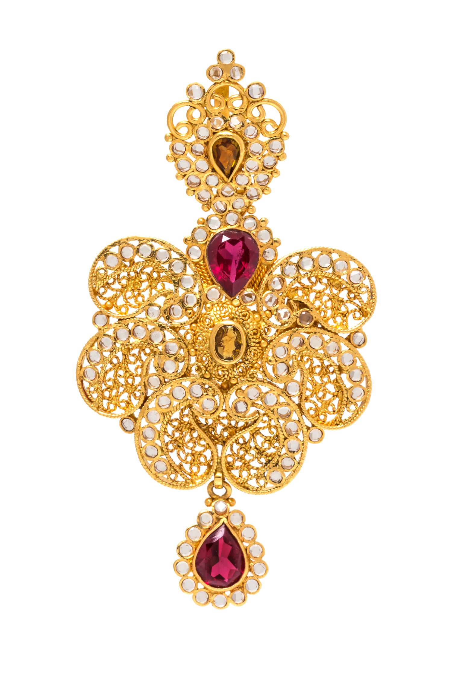 A 22 Karat Yellow Gold, Gemstone and Diamond Pendant,