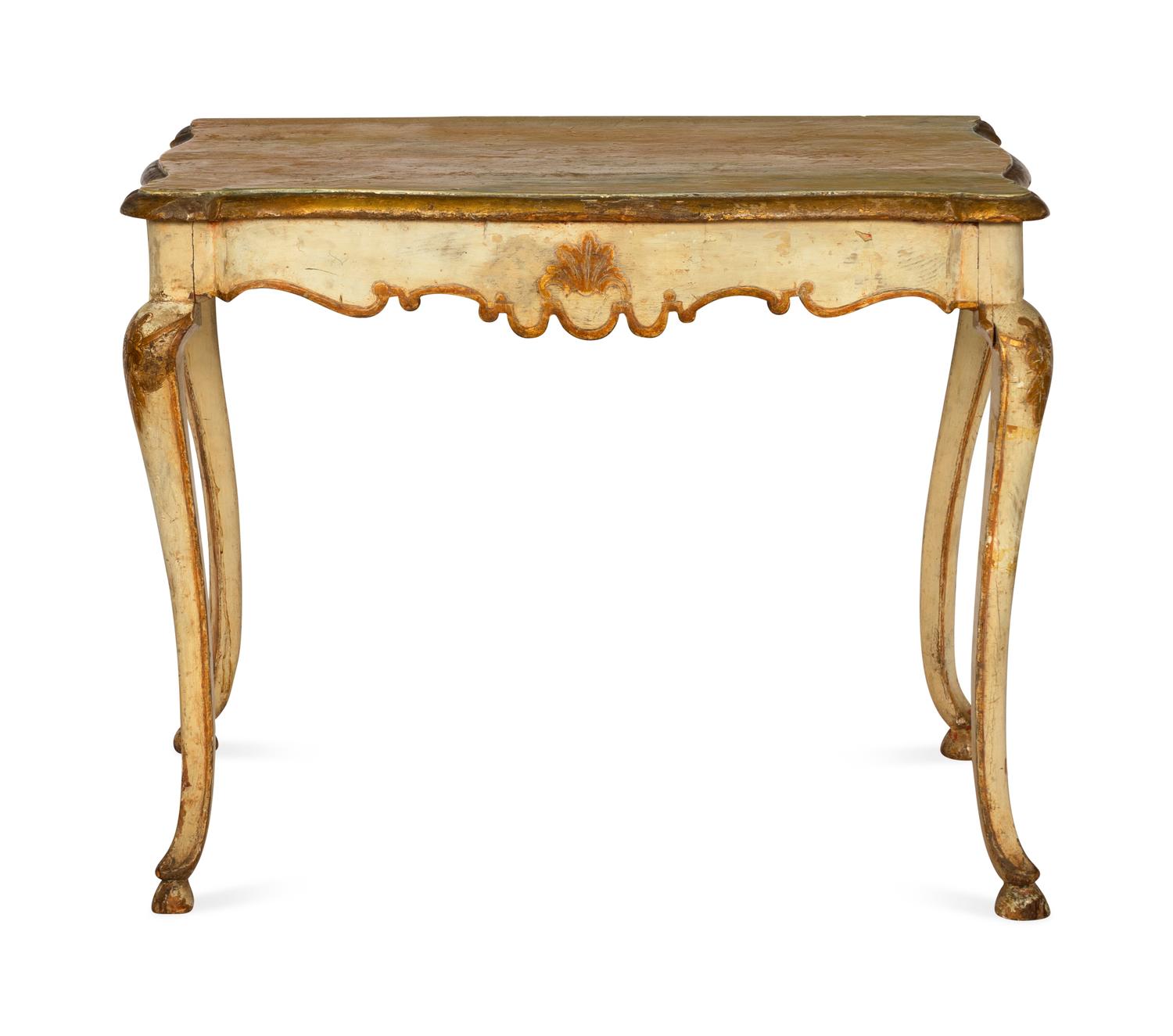 An Italian Rococo Cream-Painted and Parcel Gilt Console Table