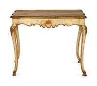 An Italian Rococo Cream-Painted and Parcel Gilt Console Table
