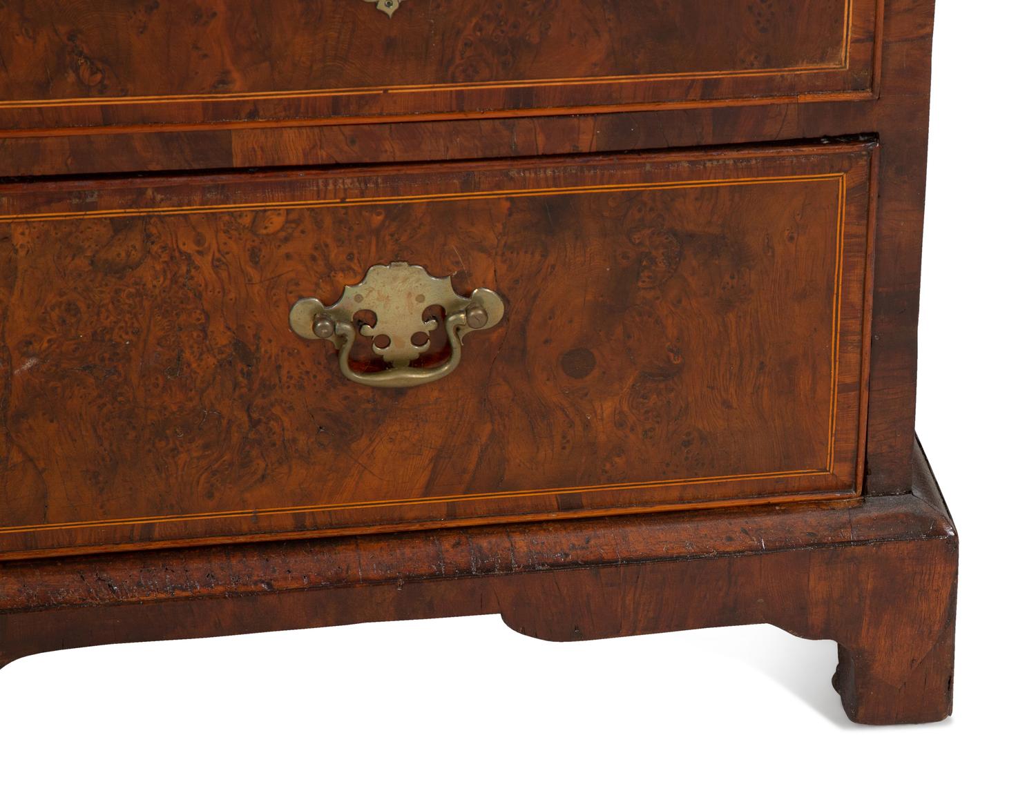 A George I Burr Yew Wood Secretary Bookcase
