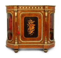 A Louis XVI Style Gilt Bronze Mounted Marquetry and Amboyna Marble-Top Cabinet — 19TH CENTURY