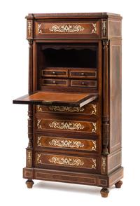 A Continental Marquetry Secretaire a Abattant Height 56 x width 28 x depth 14 3/4 inches. — 19TH CENTURY