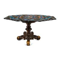 A Large Italian Pietra Dura Table Top on a Bronze Base