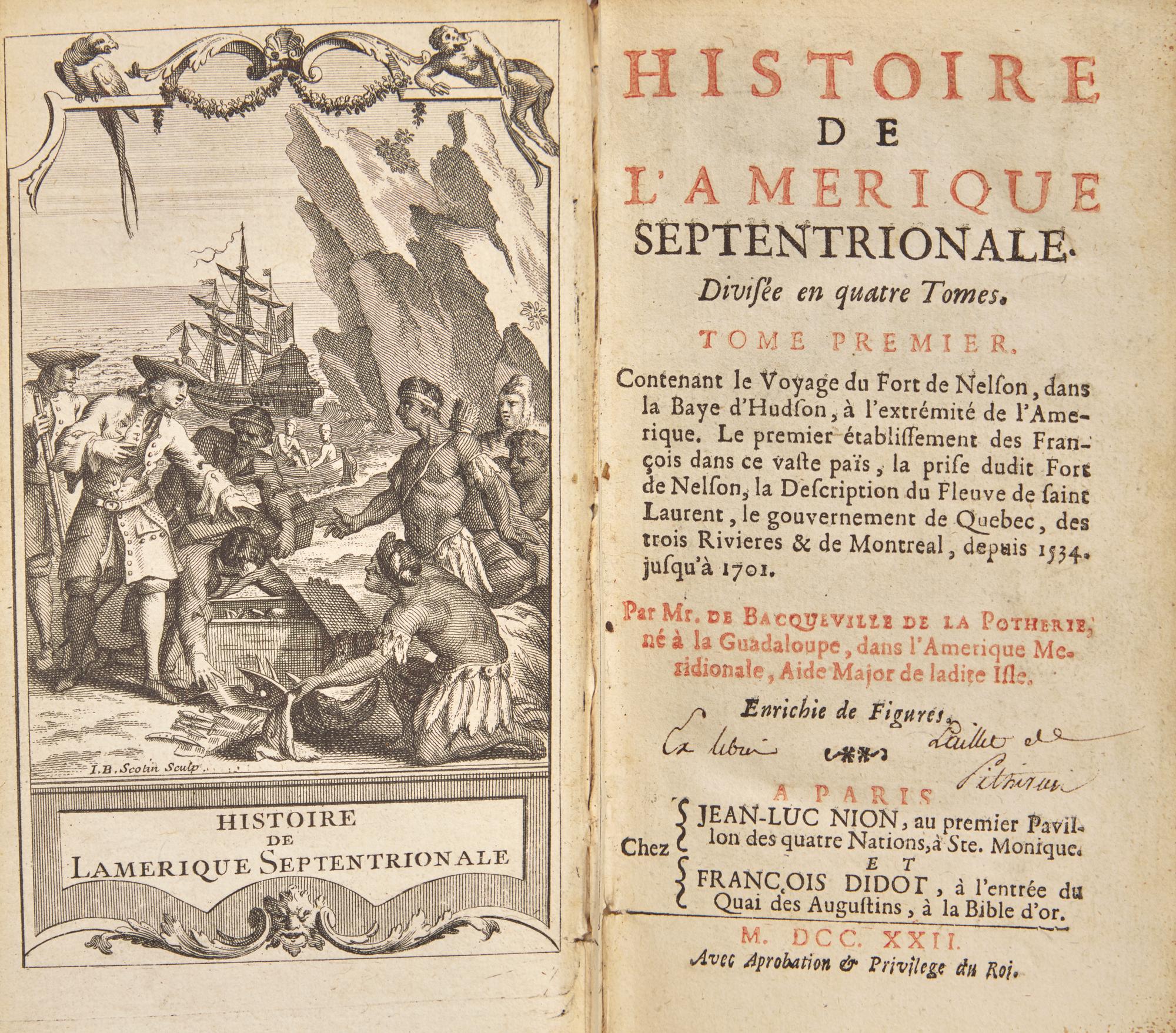 [Canadiana] Bacqueville de la Potherie, (Claude-Charles Le Roy). Histoire de l'Amerique Septentrionale...