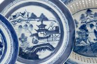 Seven Chinese Export Canton Blue and White Porcelain Wares