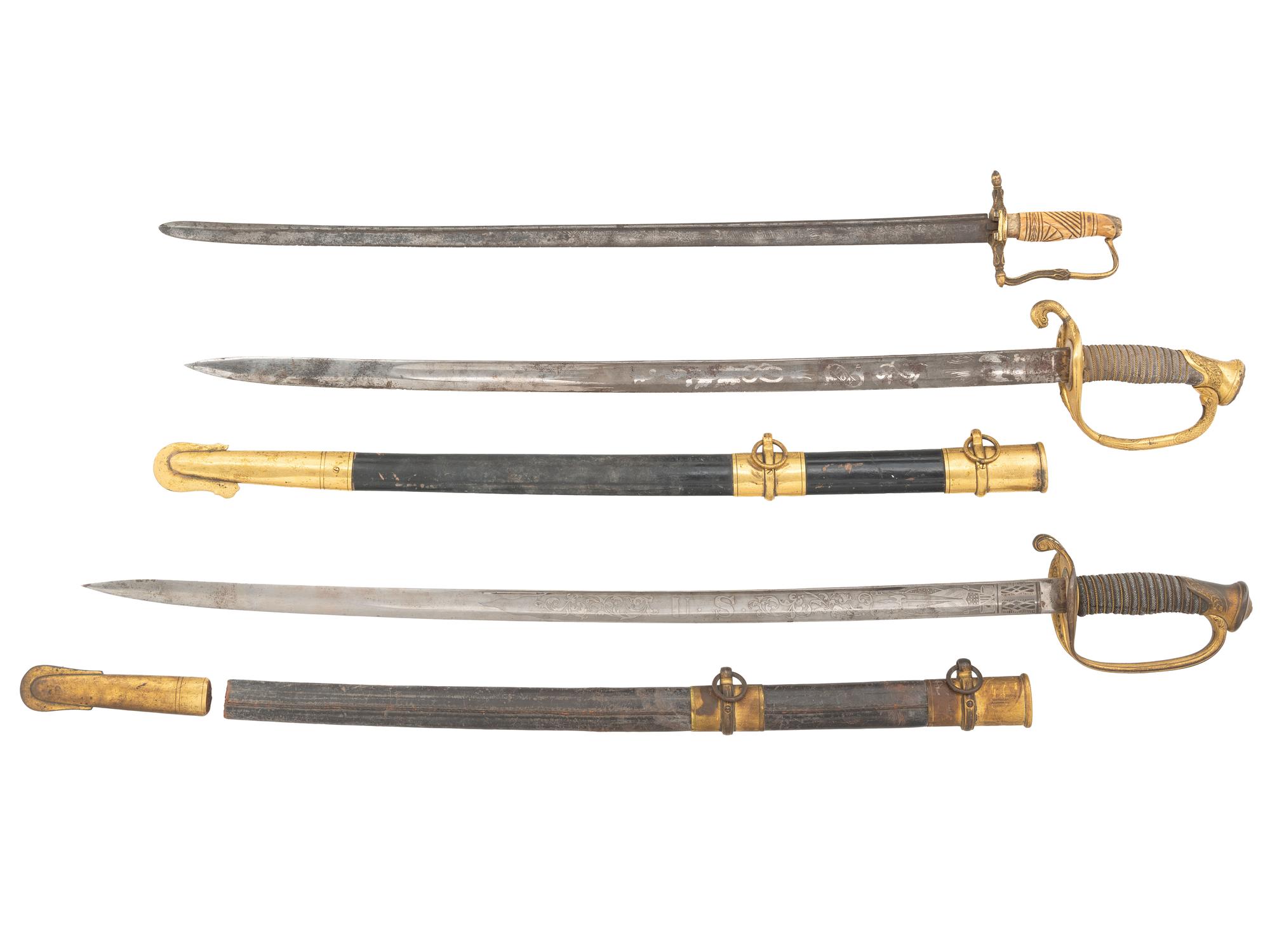 Collection of US Navy Rear Admiral Augustus Henry Kilty (1807-1879), incl. swords, dress uniform with accoutrements, and 34-star flag associated with the USS Mound City .