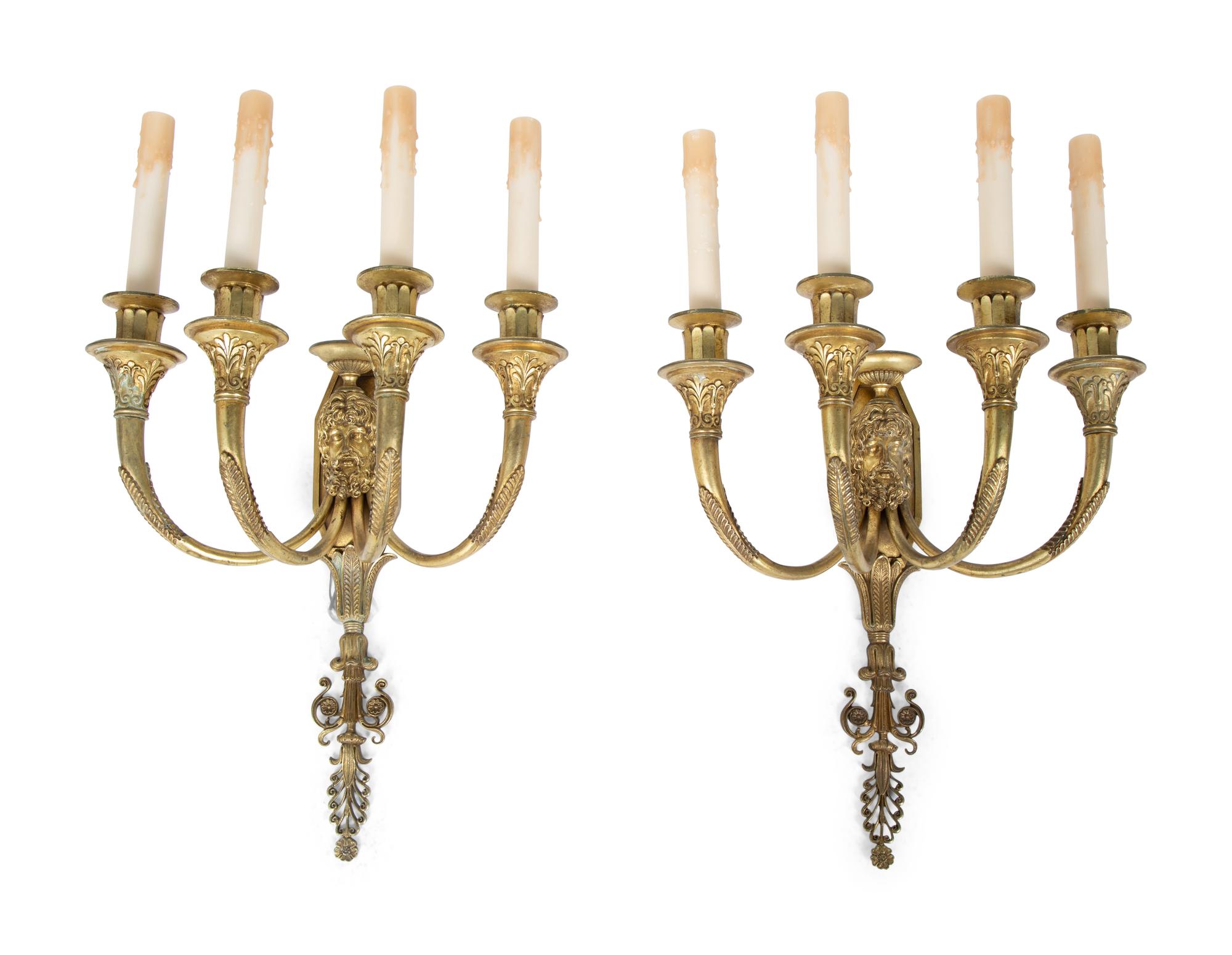 A Pair of French Empire Style Gilt Bronze Sconces