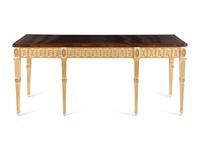 A George III Mahogany, Tulipwood, Cream-Painted and Parcel-Gilt Side Table
