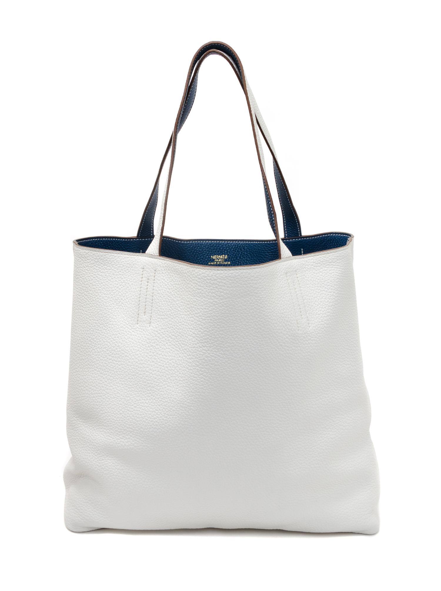 An Hermes Blanc/Bleu 45cm Taurillon Clemence Double Sens Tote, 17.5" x 15.5" x 5".