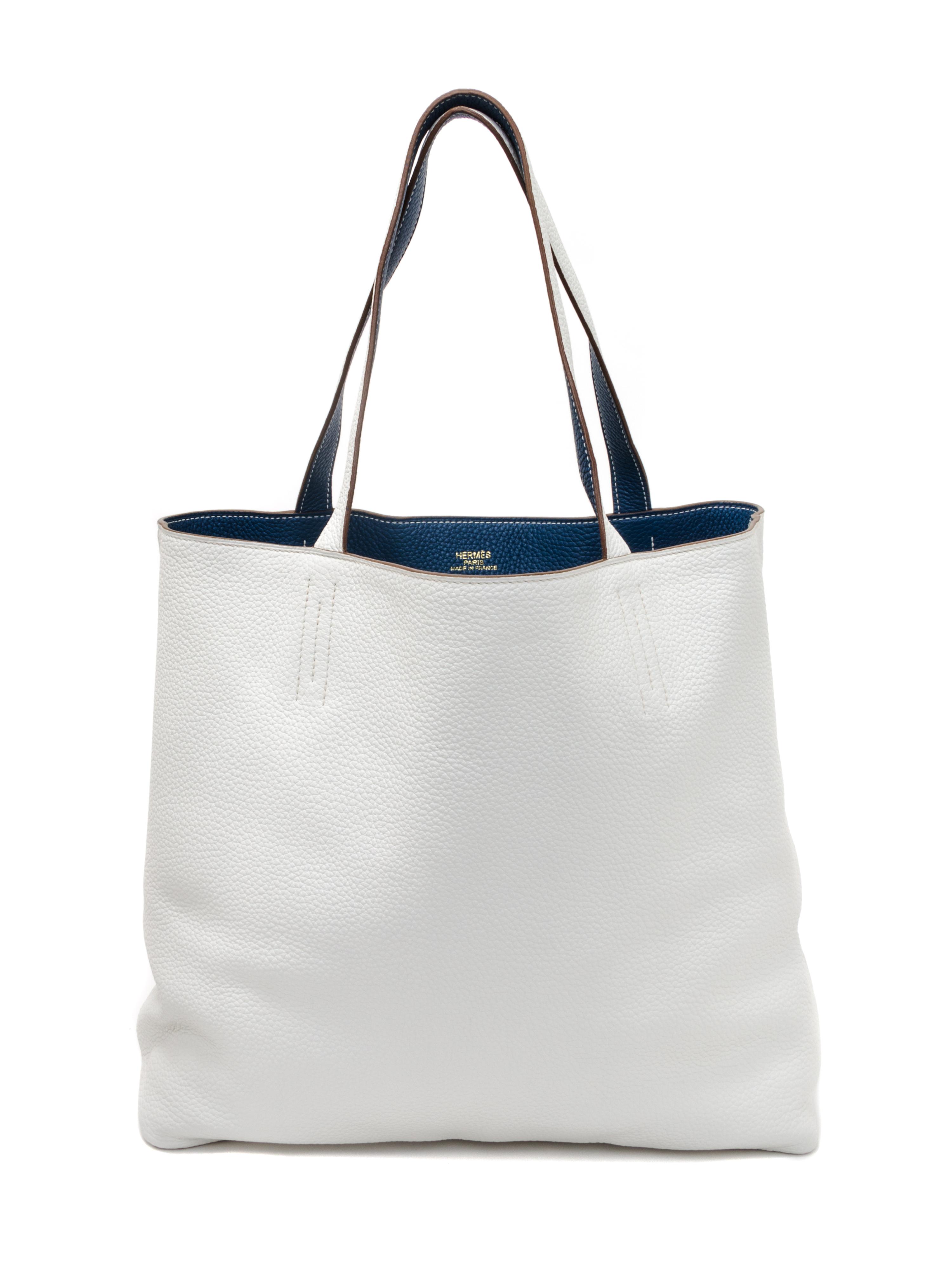 An Hermes Blanc/Bleu 45cm Taurillon Clemence Double Sens Tote, 17.5" x 15.5" x 5".