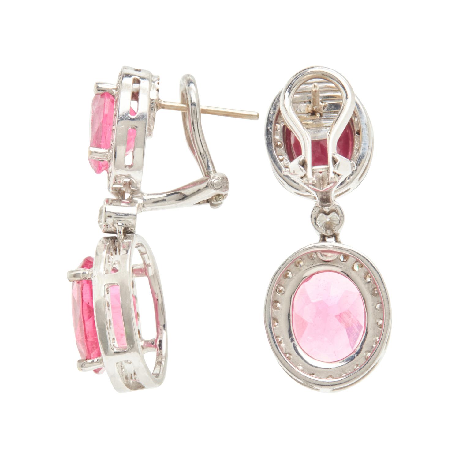WHITE GOLD, PINK TOURMALINE, AND DIAMOND EARRINGS
