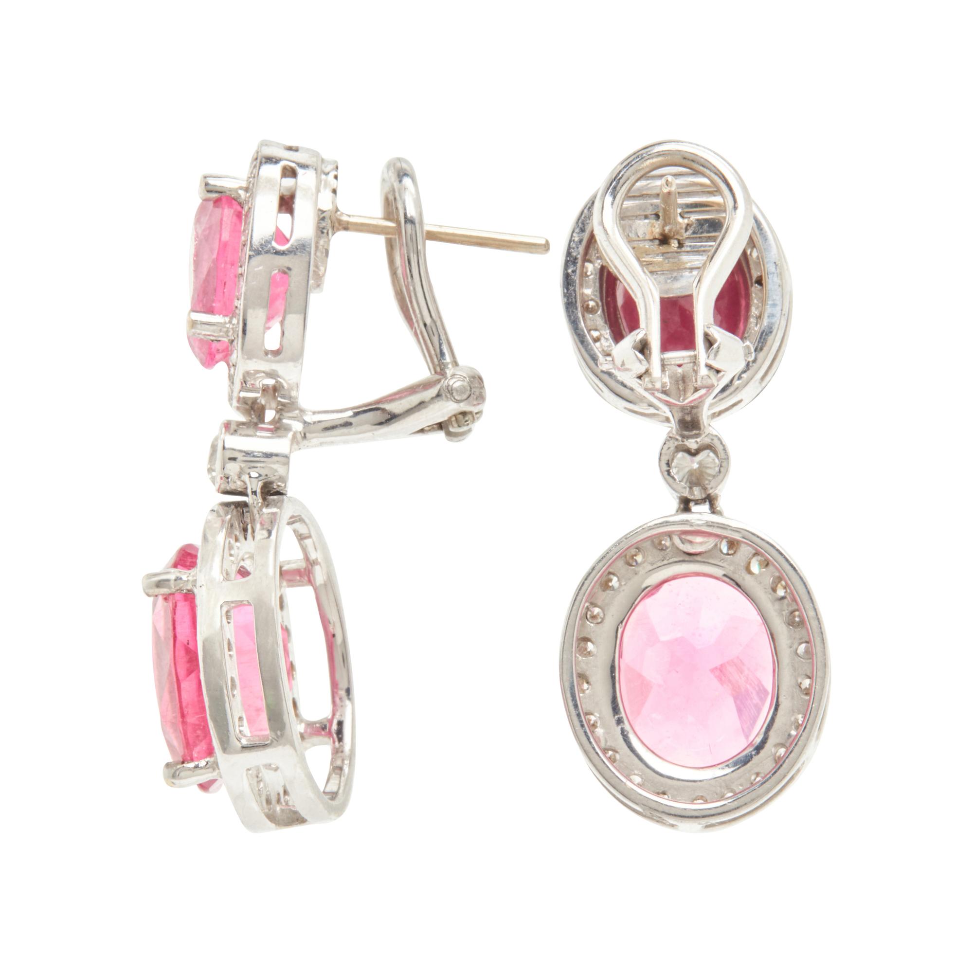 WHITE GOLD, PINK TOURMALINE, AND DIAMOND EARRINGS