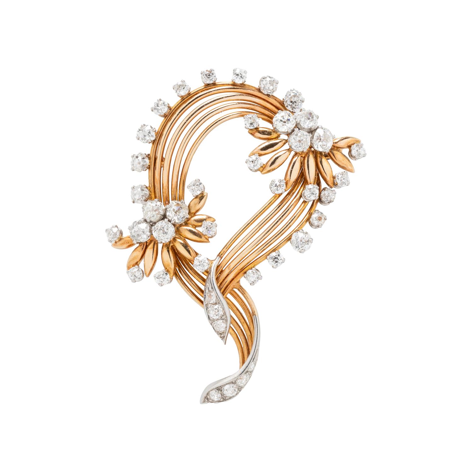 YELLOW GOLD, PLATINUM, AND DIAMOND BROOCH