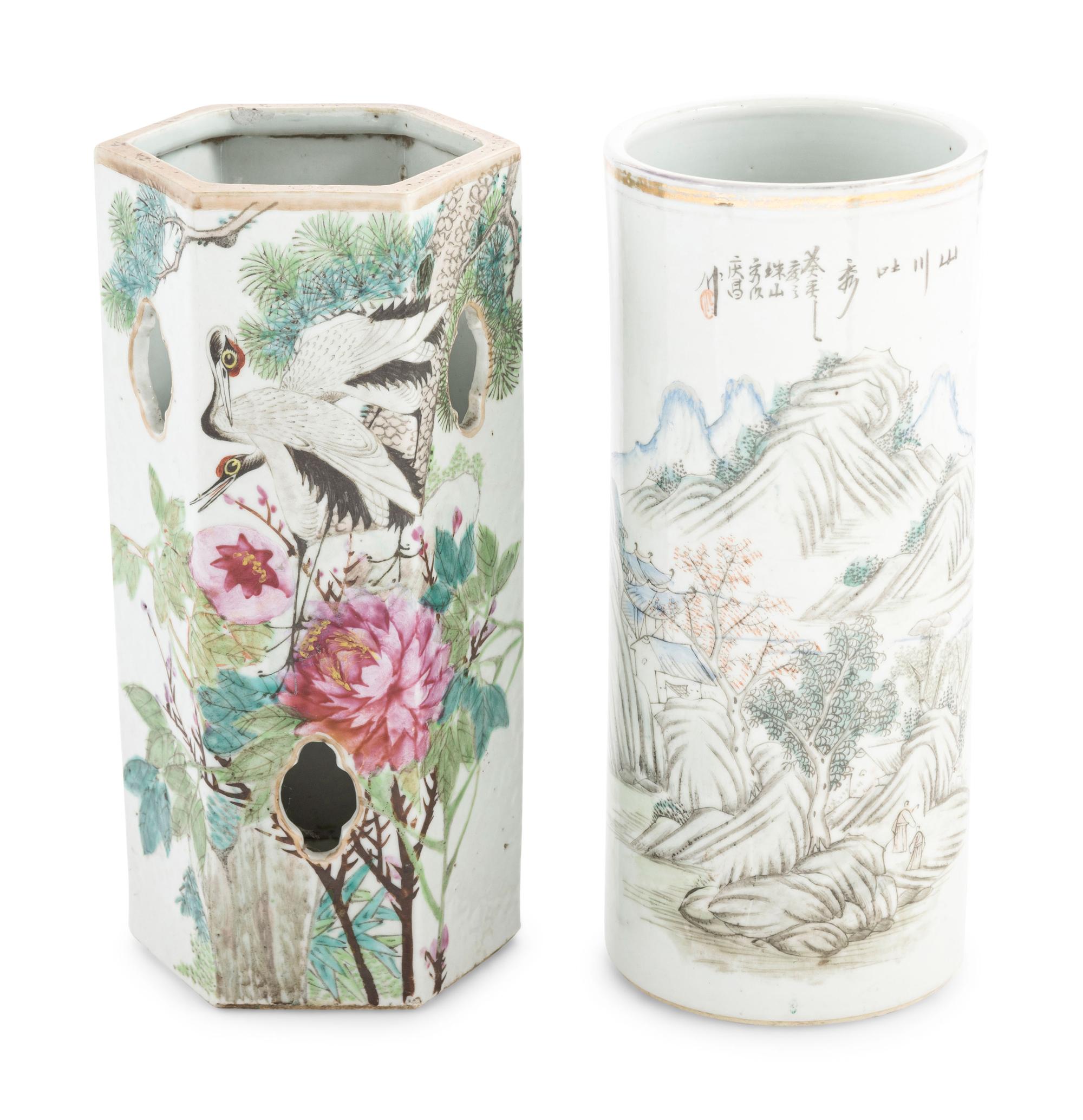 Two Chinese Famille Rose Porcelain Hat Stands