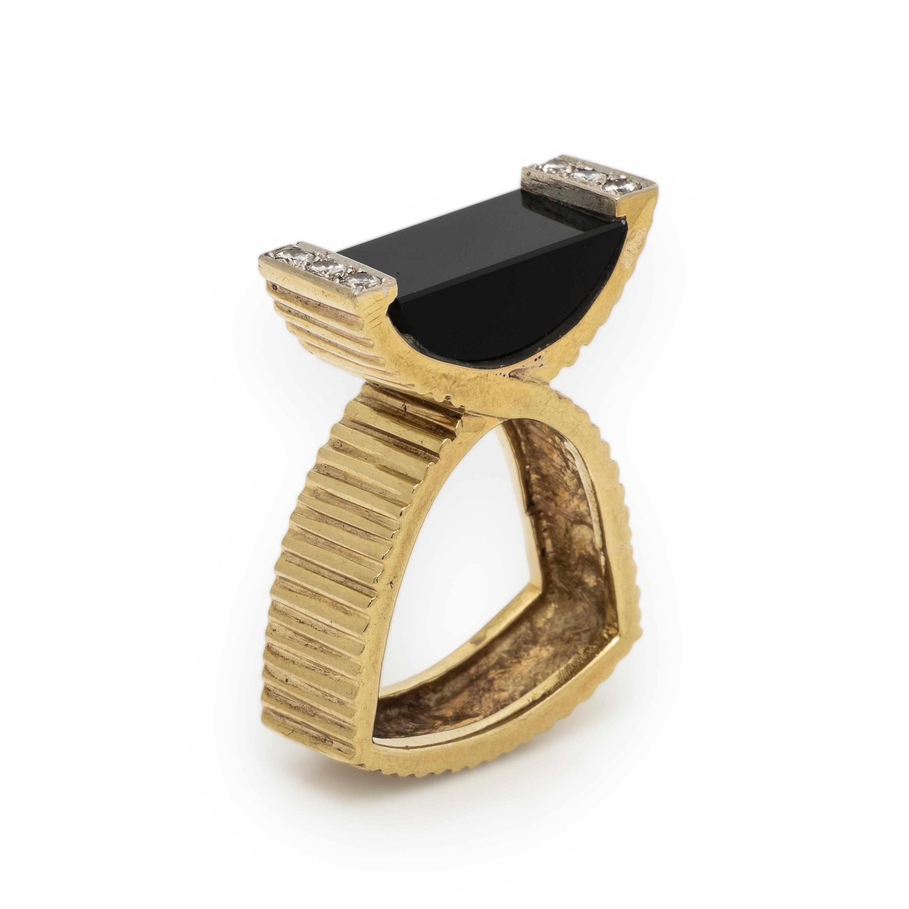 La Triomphe, Onyx, Diamond, and Yellow Gold Ring