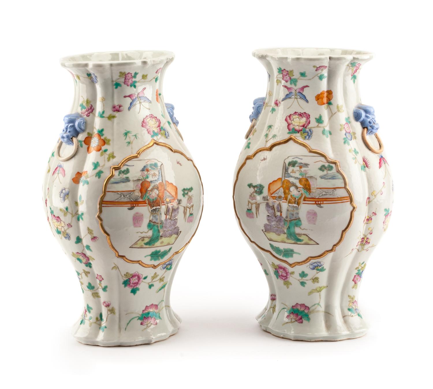 A Pair of Chinese Porcelain Vases Height 15 1/2 inches.