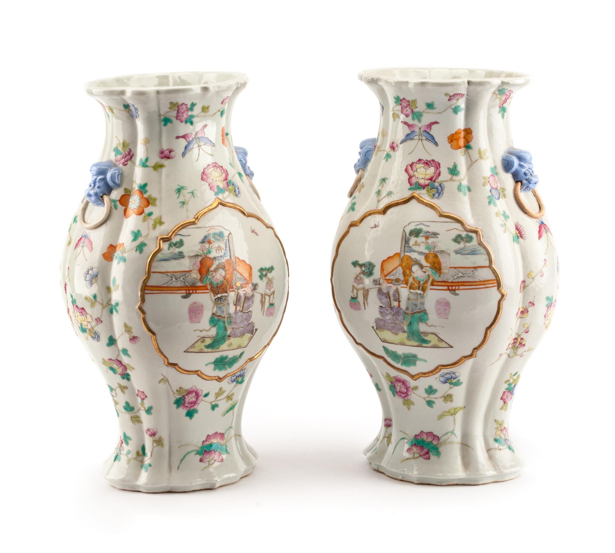A Pair of Chinese Porcelain Vases Height 15 1/2 inches.