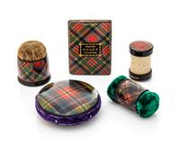 Seven Tartanware Sewing Articles Length of longest 6 inches.