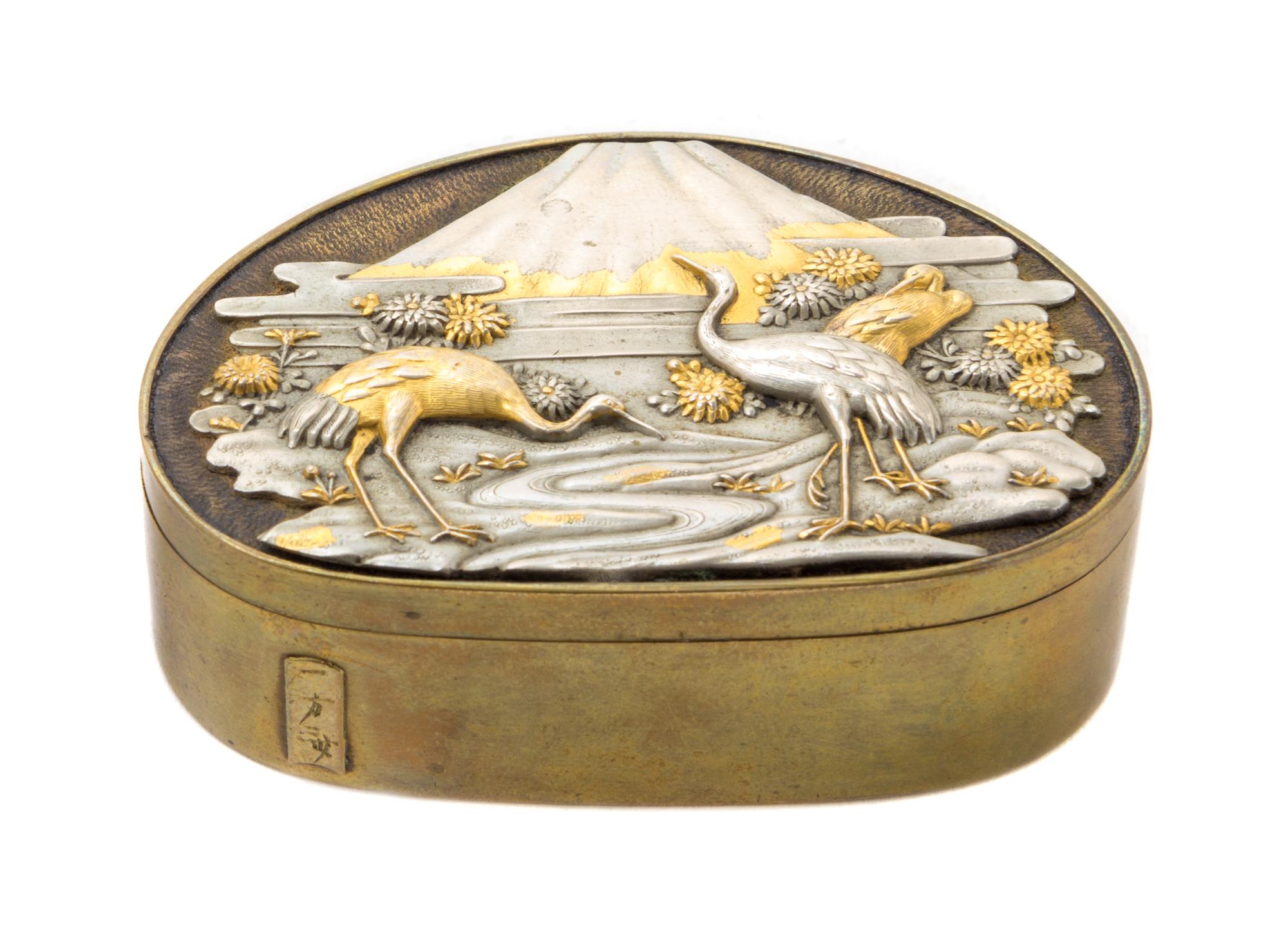 A Japanese Mixed Metal Box Length 2 1/2 inches.