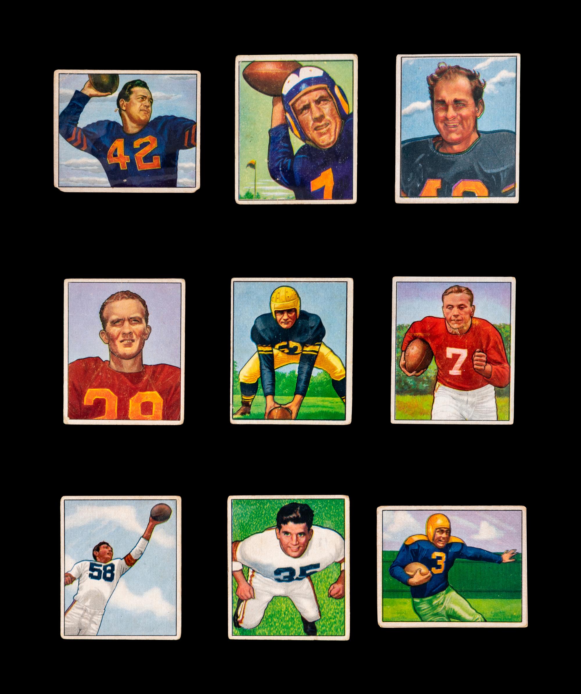 A Group of 31 Bowman and Leaf Post War Football Cards (Including Sid Luckman, Bob Waterfield and Clyde Bulldog Turner),