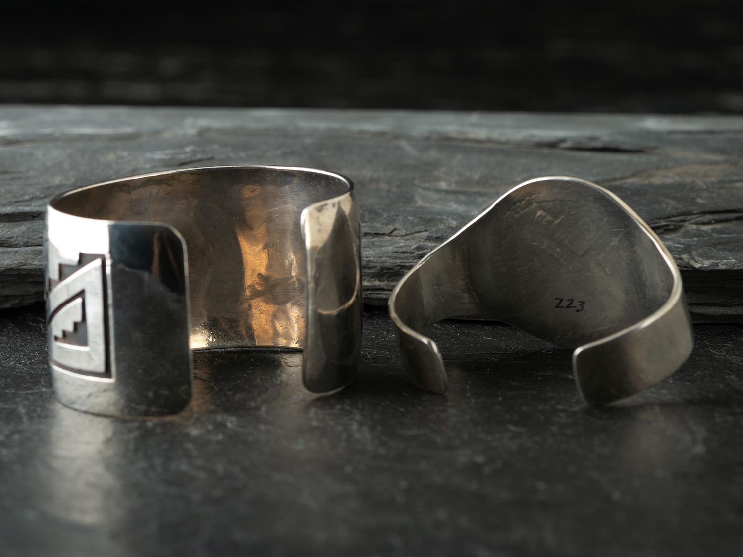 Hopi and Navajo Silver Overlay Cuff Bracelets