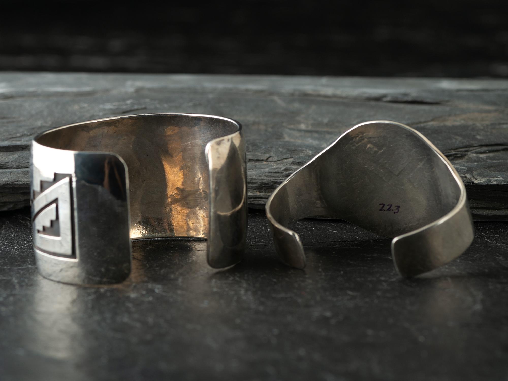 Hopi and Navajo Silver Overlay Cuff Bracelets