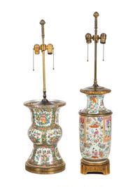 Two Gilt Bronze Mounted Rose Medallion Porcelain Vases Mounted as Lamps