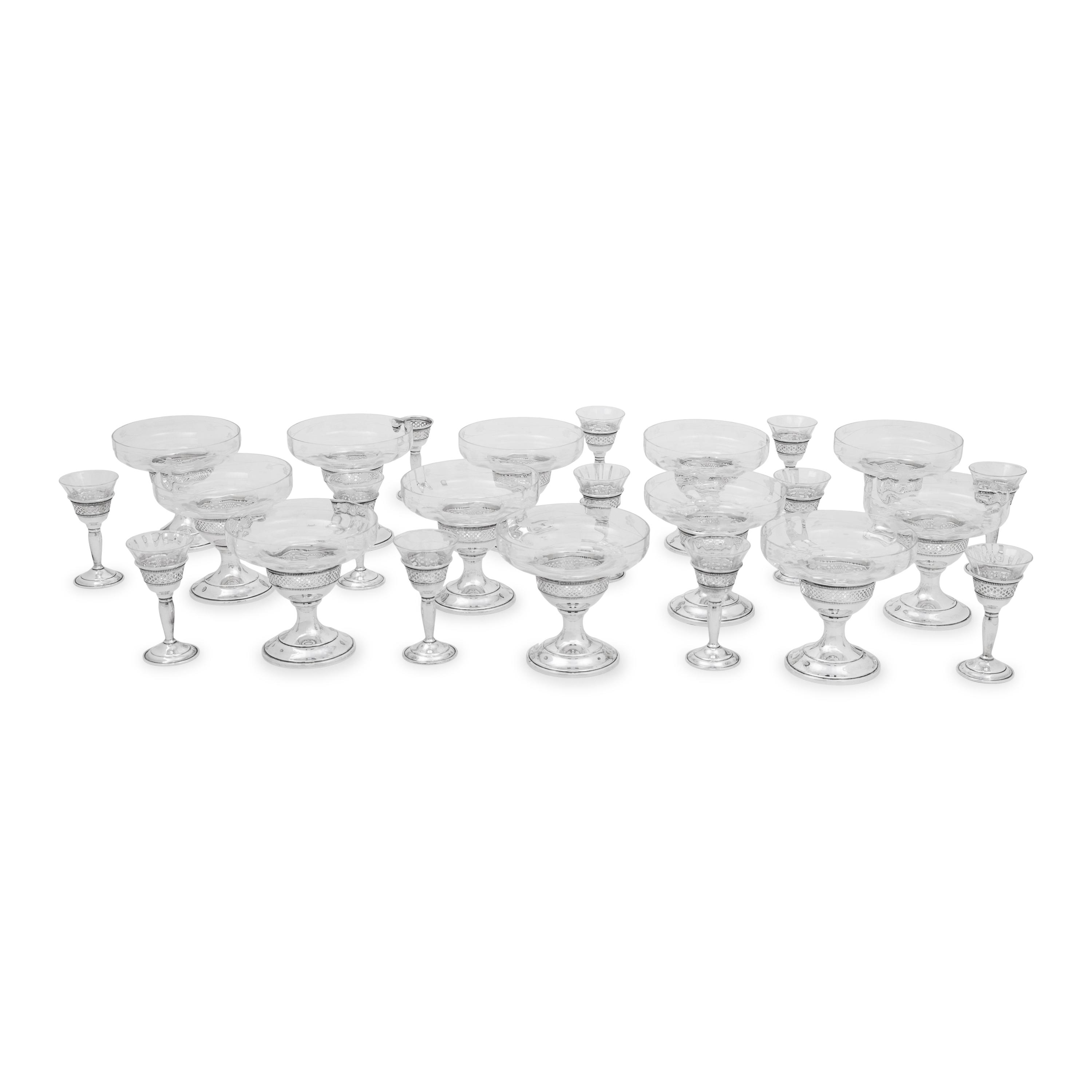 An American Silver Mounted Cut Glass Stemware Service