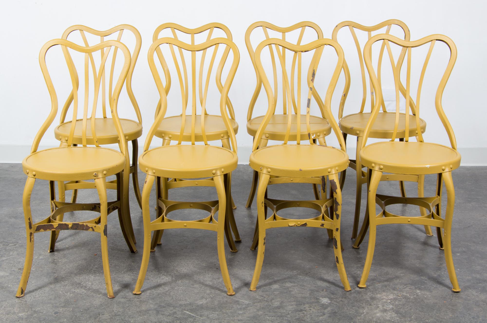 A Set of Eight Painted Steel Cafe Chairs Height 34 inches. — 20TH CENTURY