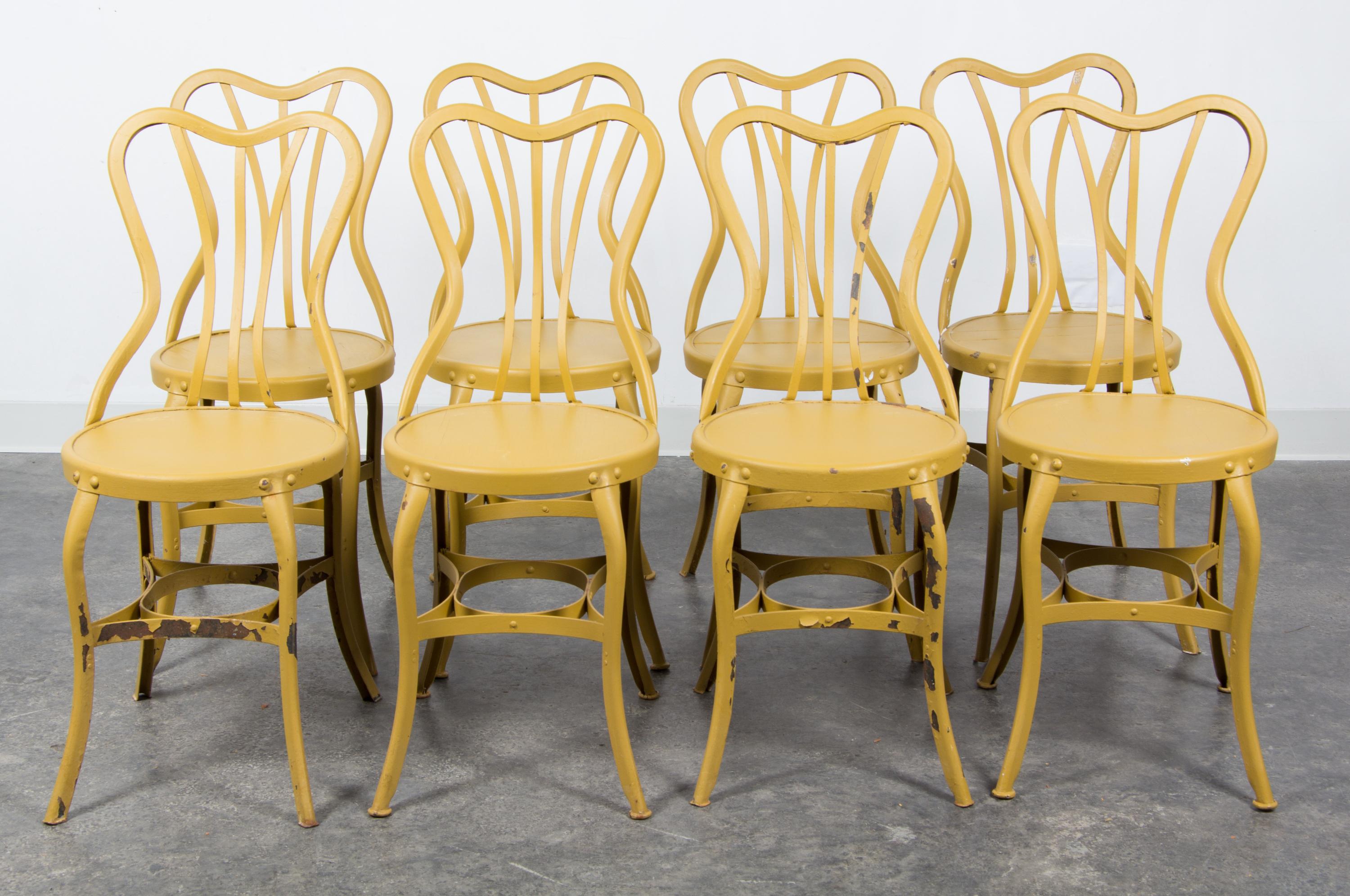 A Set of Eight Painted Steel Cafe Chairs Height 34 inches. — 20TH CENTURY