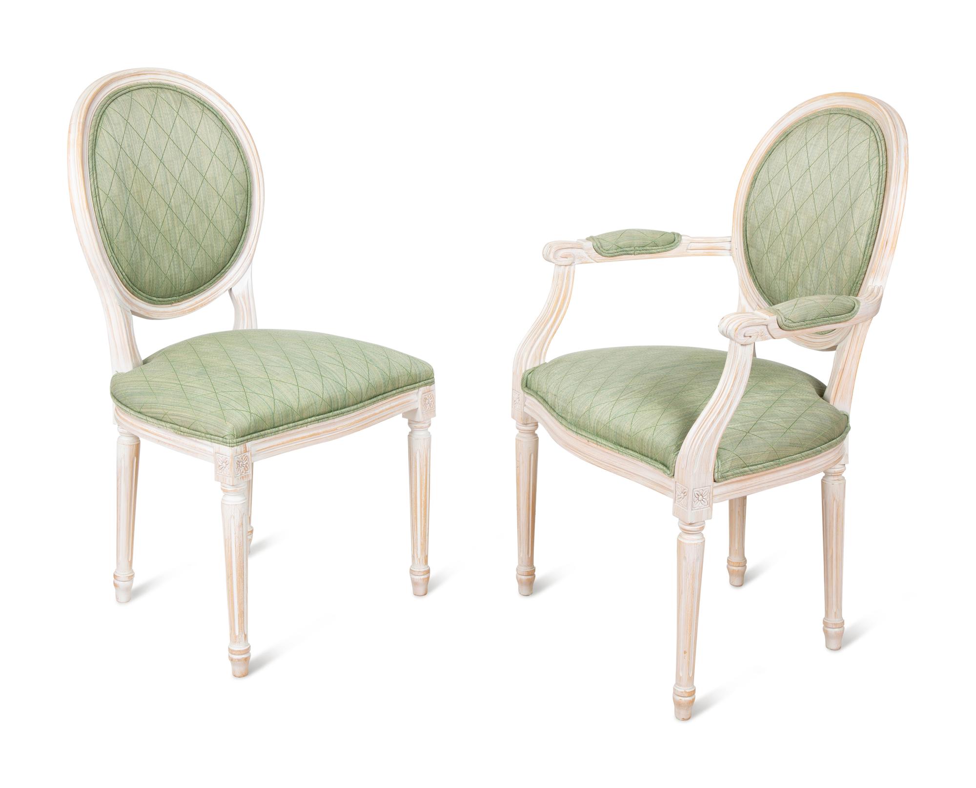 A Set of Six Louis XVI Style Upholstered Dining Chairs — 20TH CENTURY