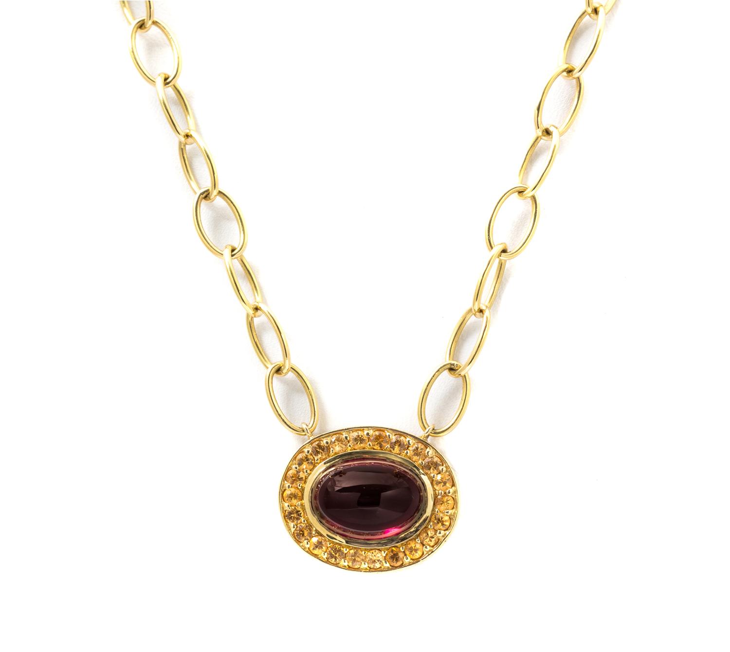 An 18 Karat Yellow Gold and Garnet Necklace, 17.80 dwts.
