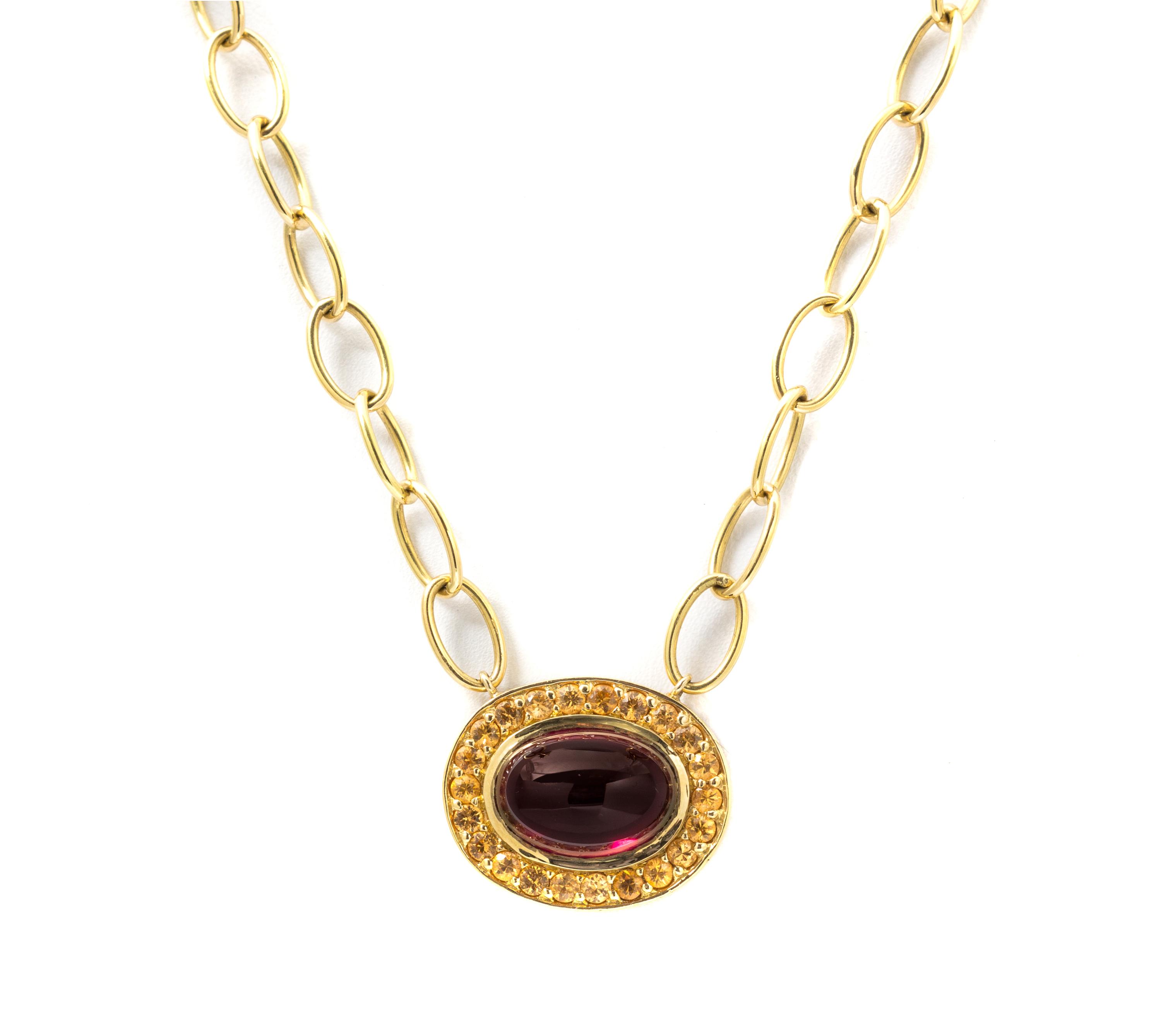 An 18 Karat Yellow Gold and Garnet Necklace, 17.80 dwts.