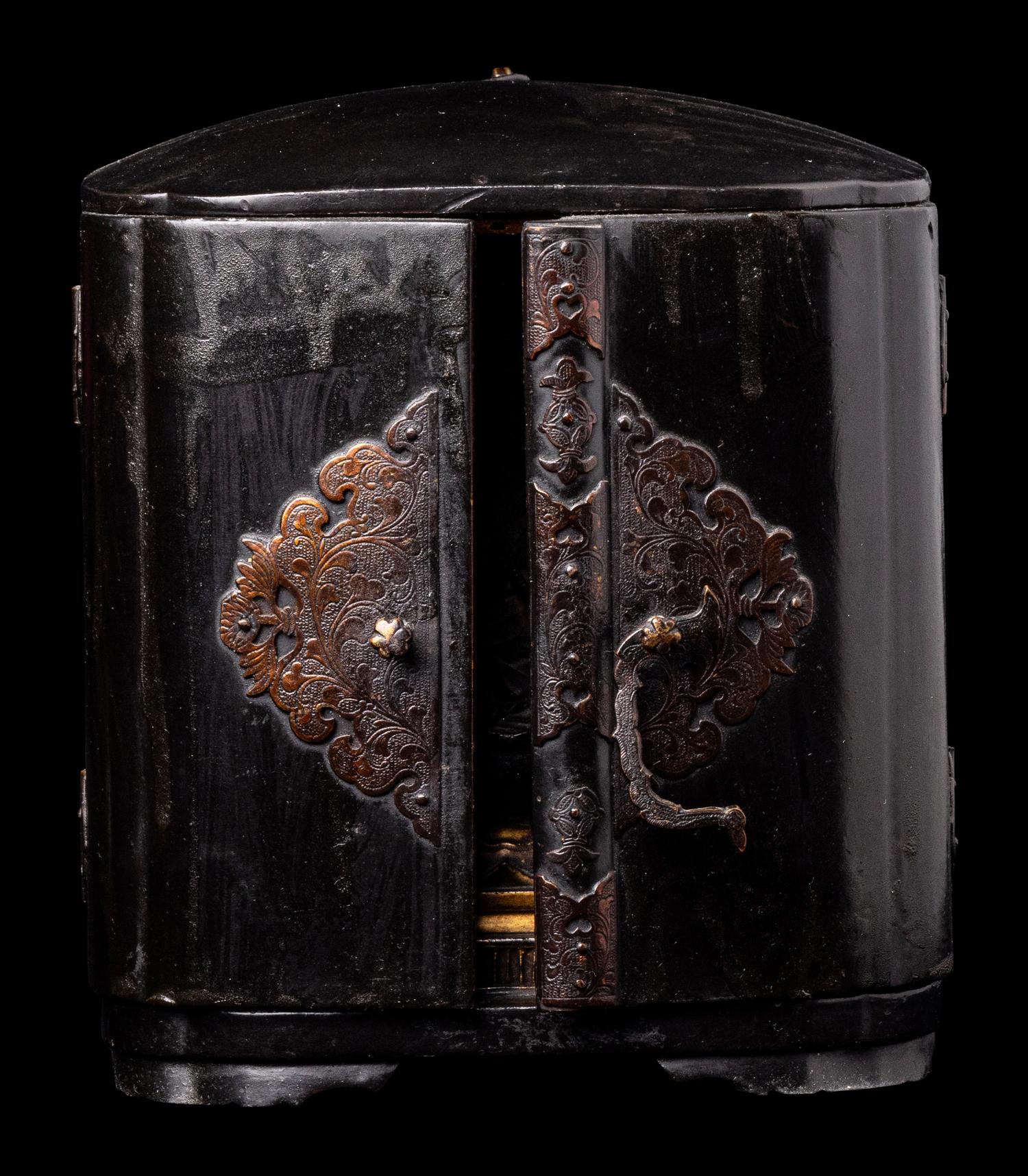 A Japanese Gilt Wood Traveling Shrine with Buddha