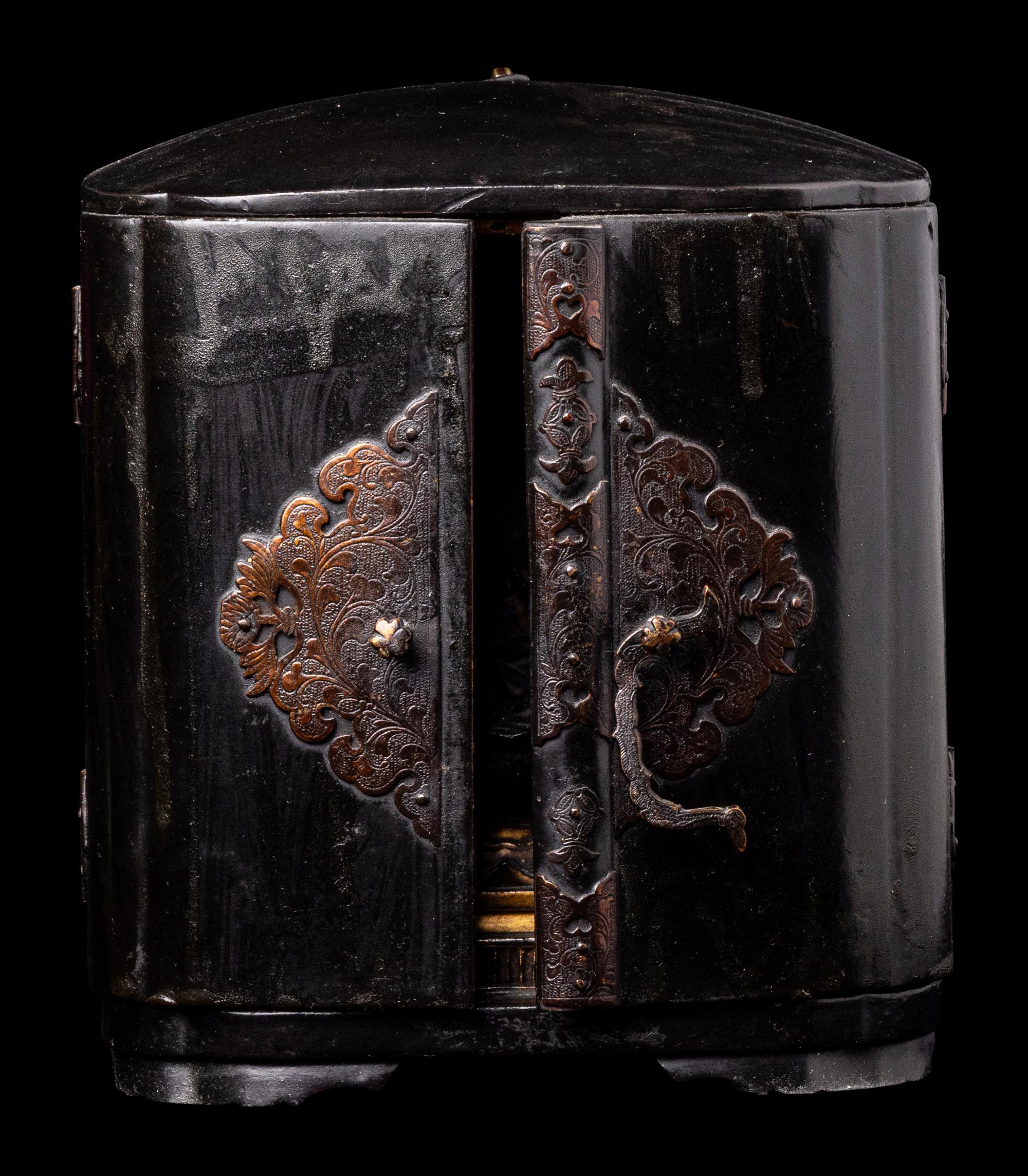A Japanese Gilt Wood Traveling Shrine with Buddha