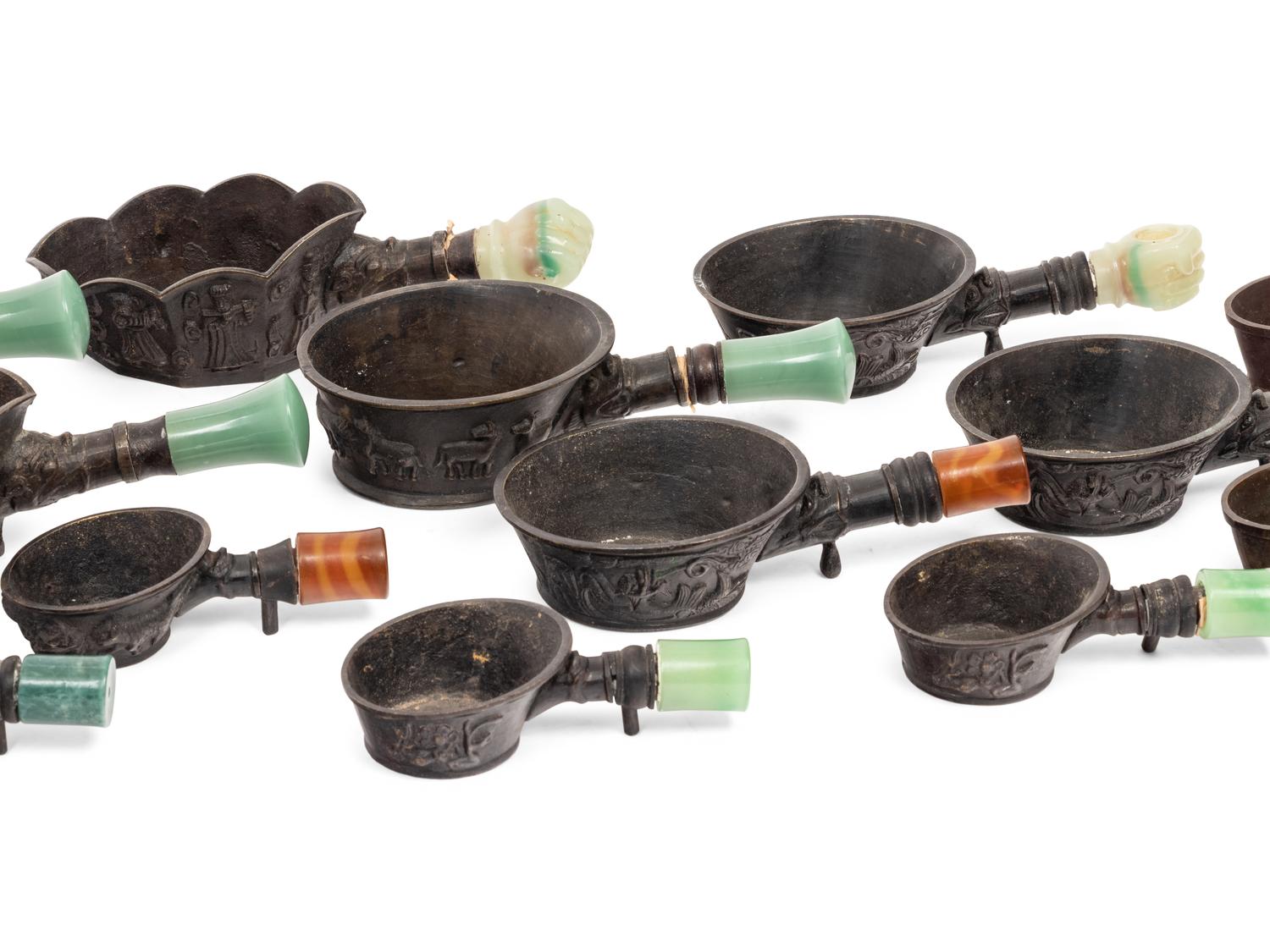 14 Chinese Hardstone Mounted Metal Irons