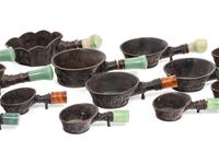 14 Chinese Hardstone Mounted Metal Irons