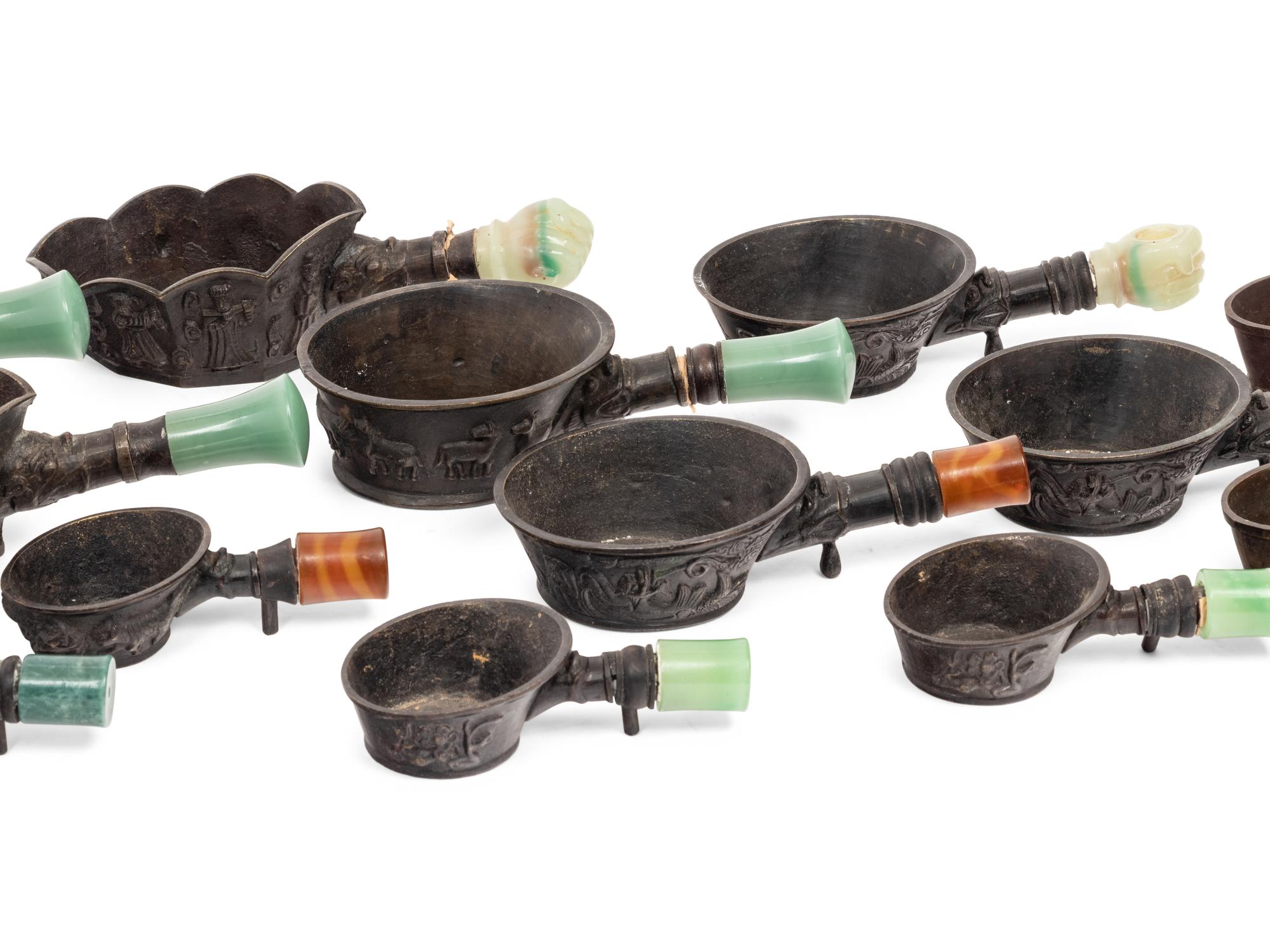 14 Chinese Hardstone Mounted Metal Irons