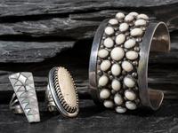 Navajo and Zuni SIlver and Shell Cuff Bracelet and Rings