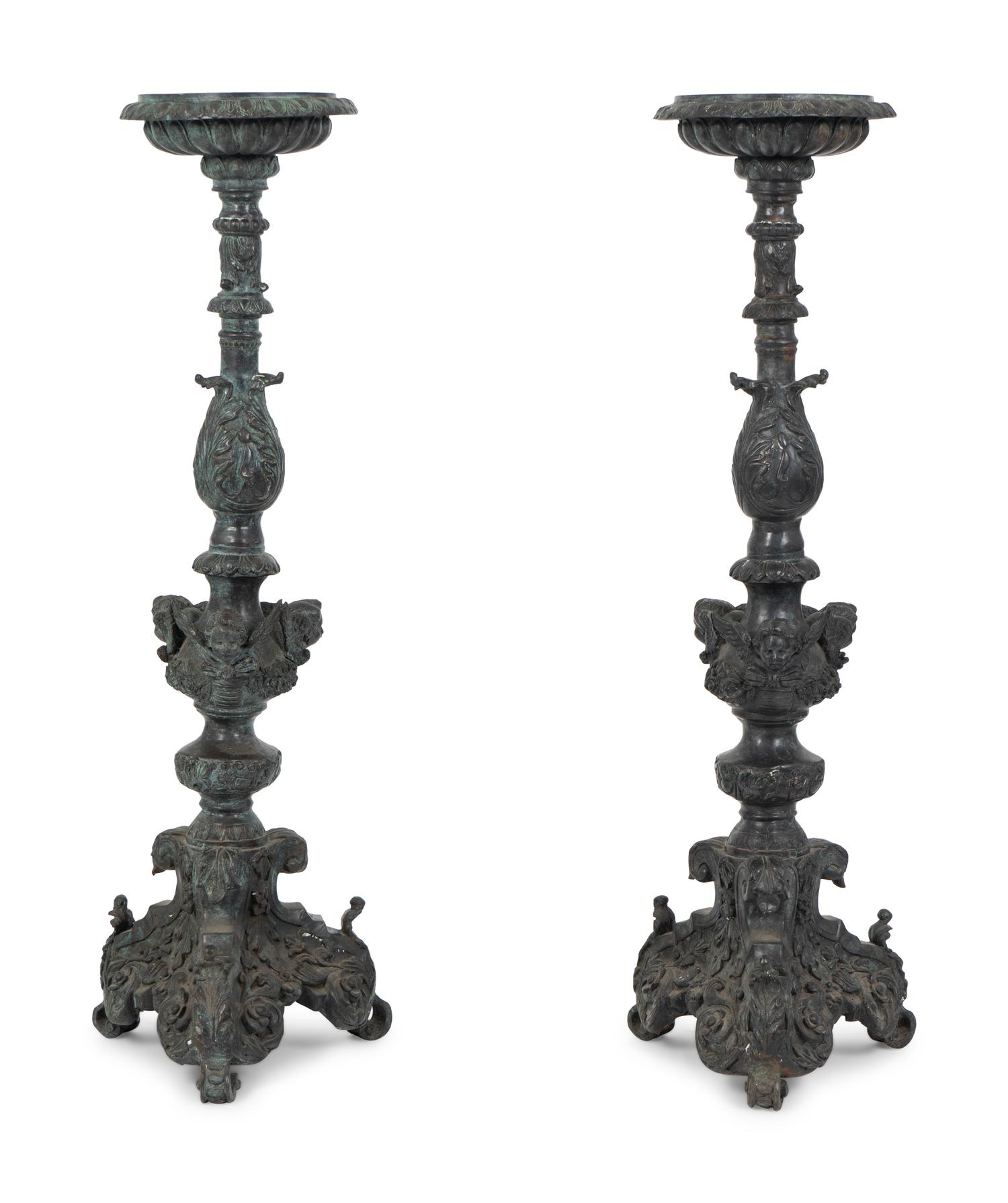 A Pair of Large Patinated Bronze Prickets — 19TH CENTURY